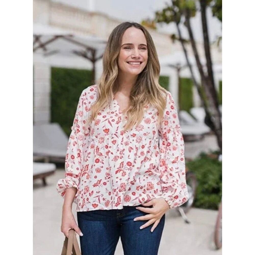 Grace Atwood x The Drop Floral Blouse Long Sleeve Balloon Size Large